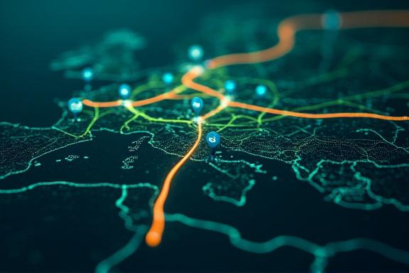 Karte mit optimierten Lieferrouten für die Logistik